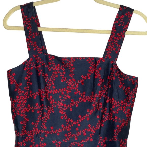 Draper James Clover Vines Dress Nassau Navy Blue Red Sz 6 Back Zip Side Pockets - Picture 2 of 8